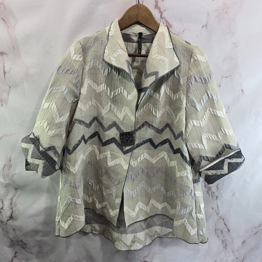 IC By Connie K Jacket Women Small Beige Gray Artsy Art To Wear Button